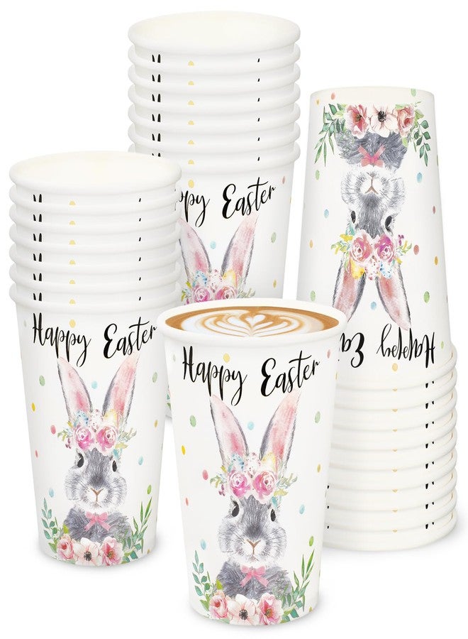 JarThenaAMCS 30Pcs Happy Easter Paper Cups Watercolor Bunny Flower Disposable Cups Spring Floral Rabbit Party Cups for Juice Coffee Hot Cold Drink Home Party Supplies, 9oz - Image 1